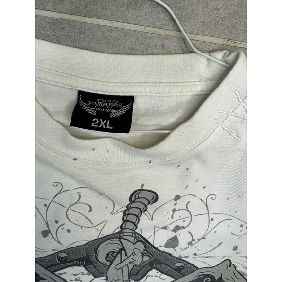 Four Fatherz Winged Skull And Dagger Y2K Hip Hop White T-Shirt - XXL - Picture 3 of 11